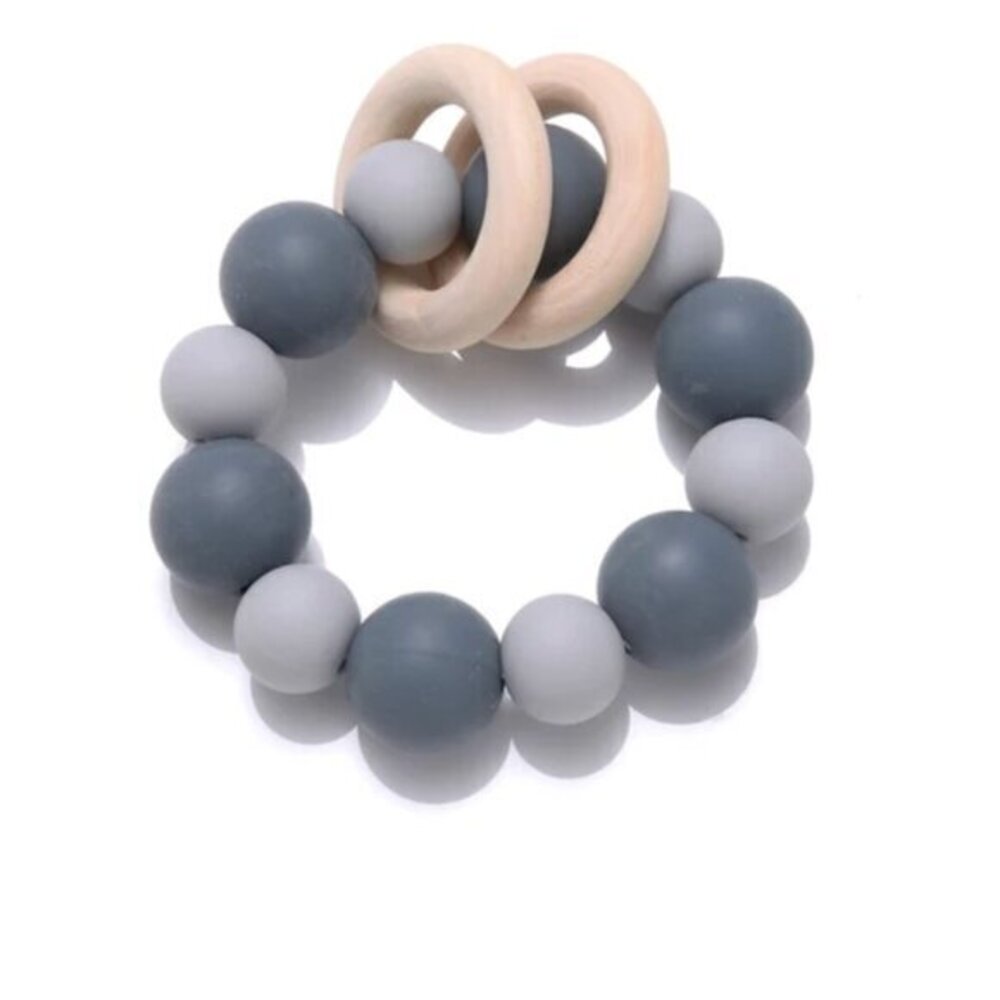 Beechwood Baby Teether Ring with Silicone Beads and Wood Rings NWT
